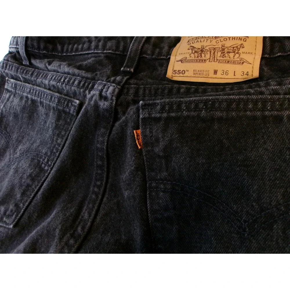 Levis‎ 550 Relaxed Fit Tapered Leg Black Orange Tab Jeans Mens 36x34 Made in USA